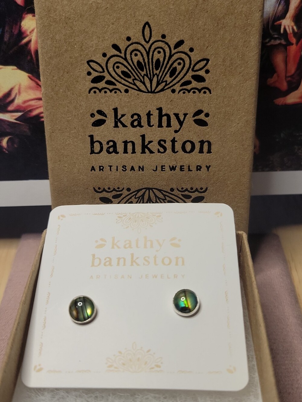 Kathy Bankston New In Box Paua Shell 925 Silver Stud Earrings Beach Party.
